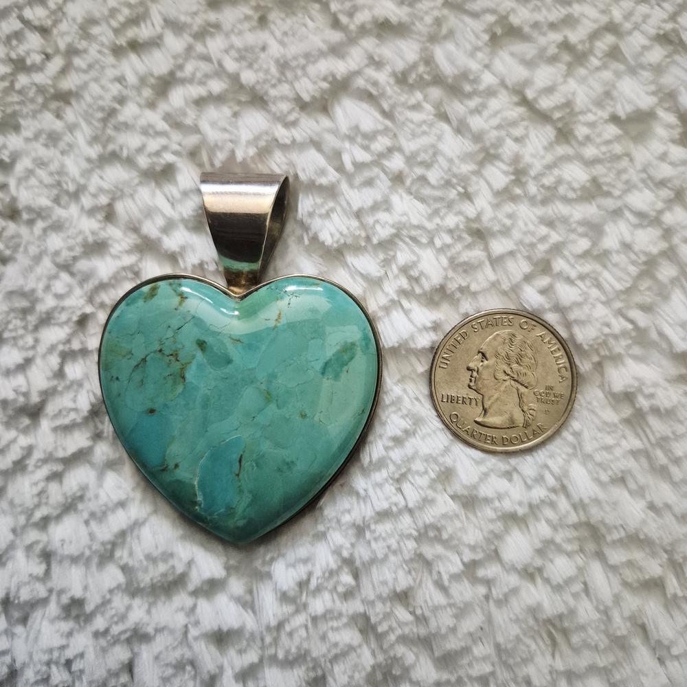 Jay King .925 Silver Stamped Turquoise Heart Pendant DRT - Picture 6 of 10